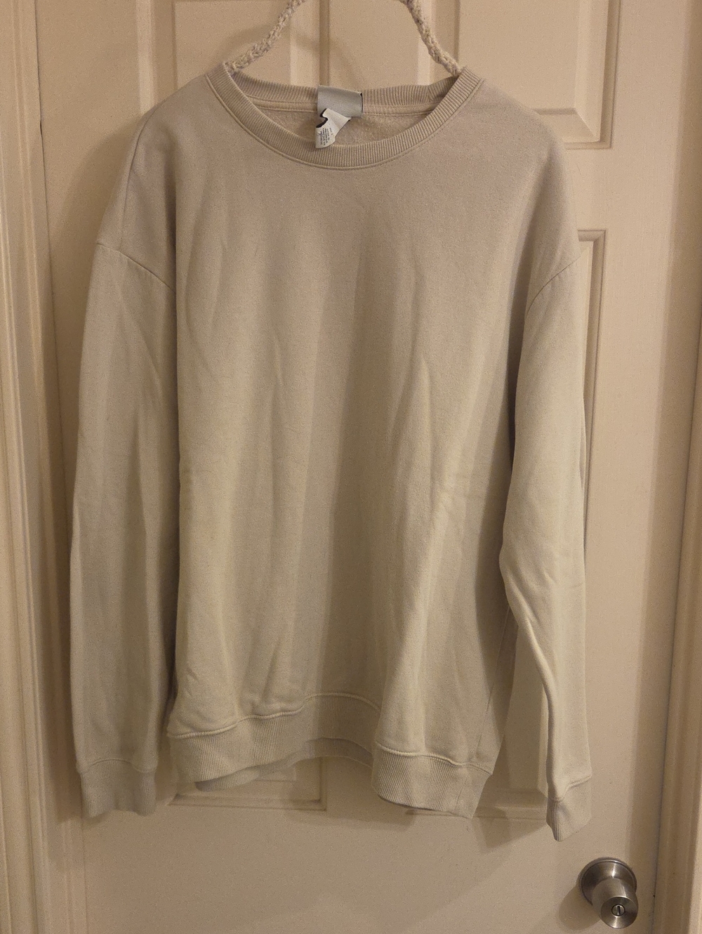 H&M Men's Crewneck Sweatshirt in Light Beige-Cream
